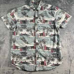 DF Slim Fit Men's Short Sleeve Button Up Aloha Hawaiian Shirt Tropical‎ Med